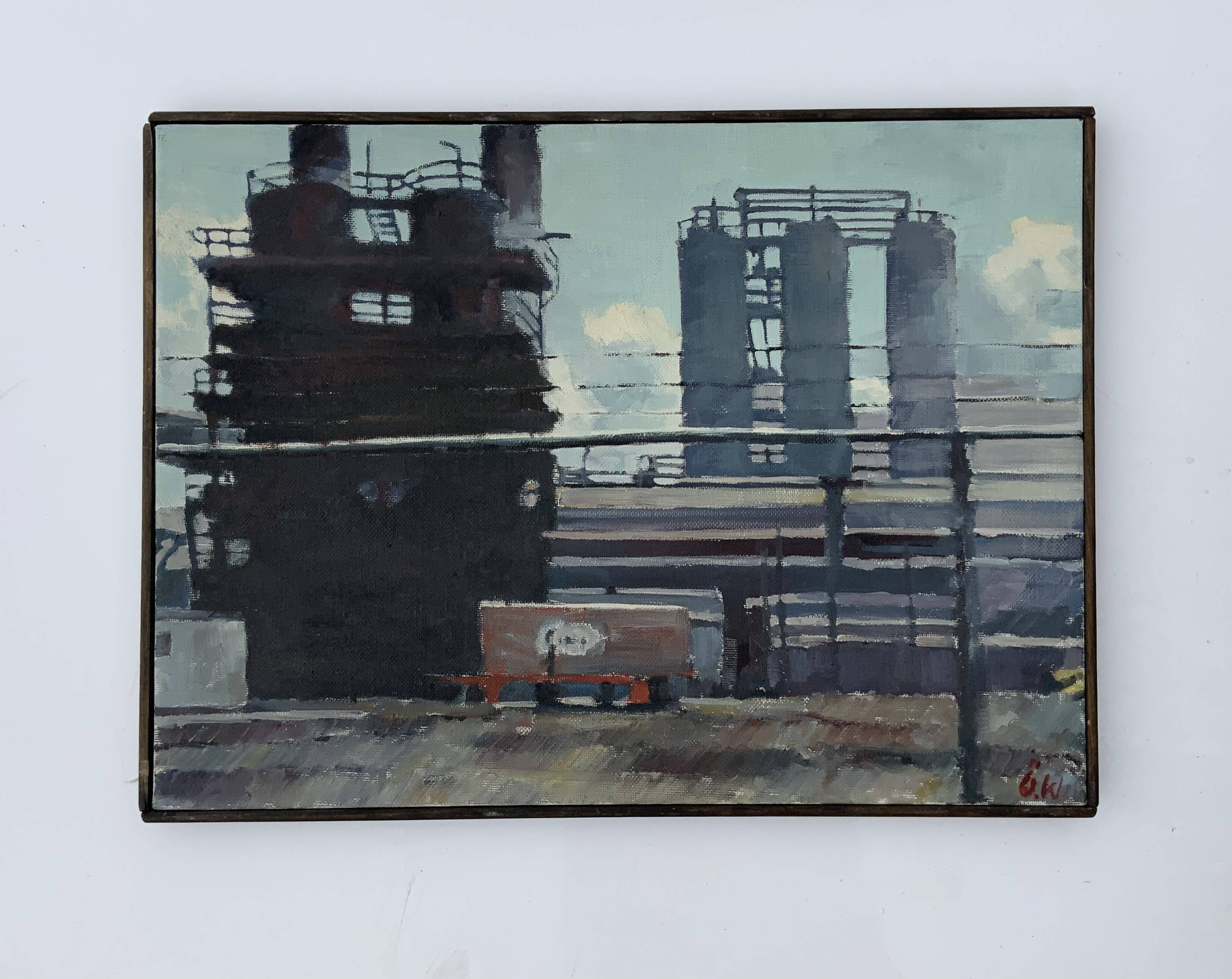 Vintage Oil Painting Industrial Landscape signed ÖRJAN WALLERT (1949)