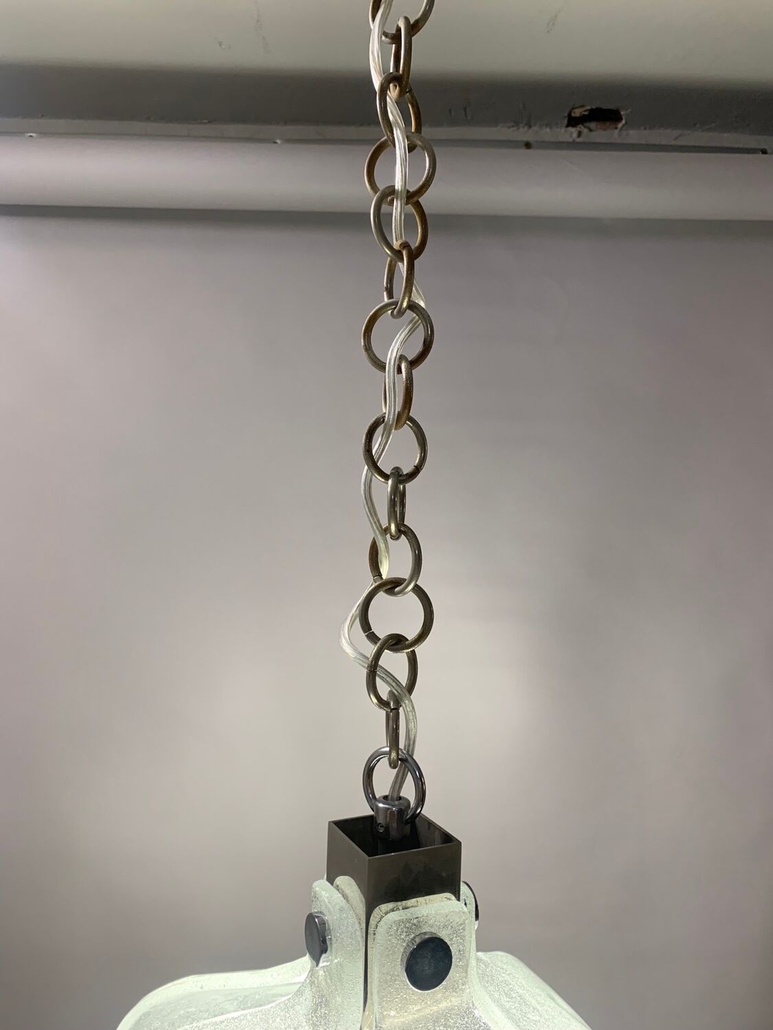 1960s Kaiser Leuchten Murano Frosted Glass and Chrome Ceiling Hanging Light