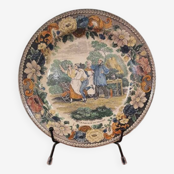 Old Creil Montereau Louis Lebeuf & Thibault colorful talking plate