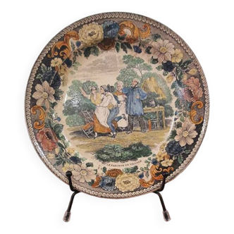 Ancienne assiette parlante Creil Montereau Louis Lebeuf & Thibault colorée