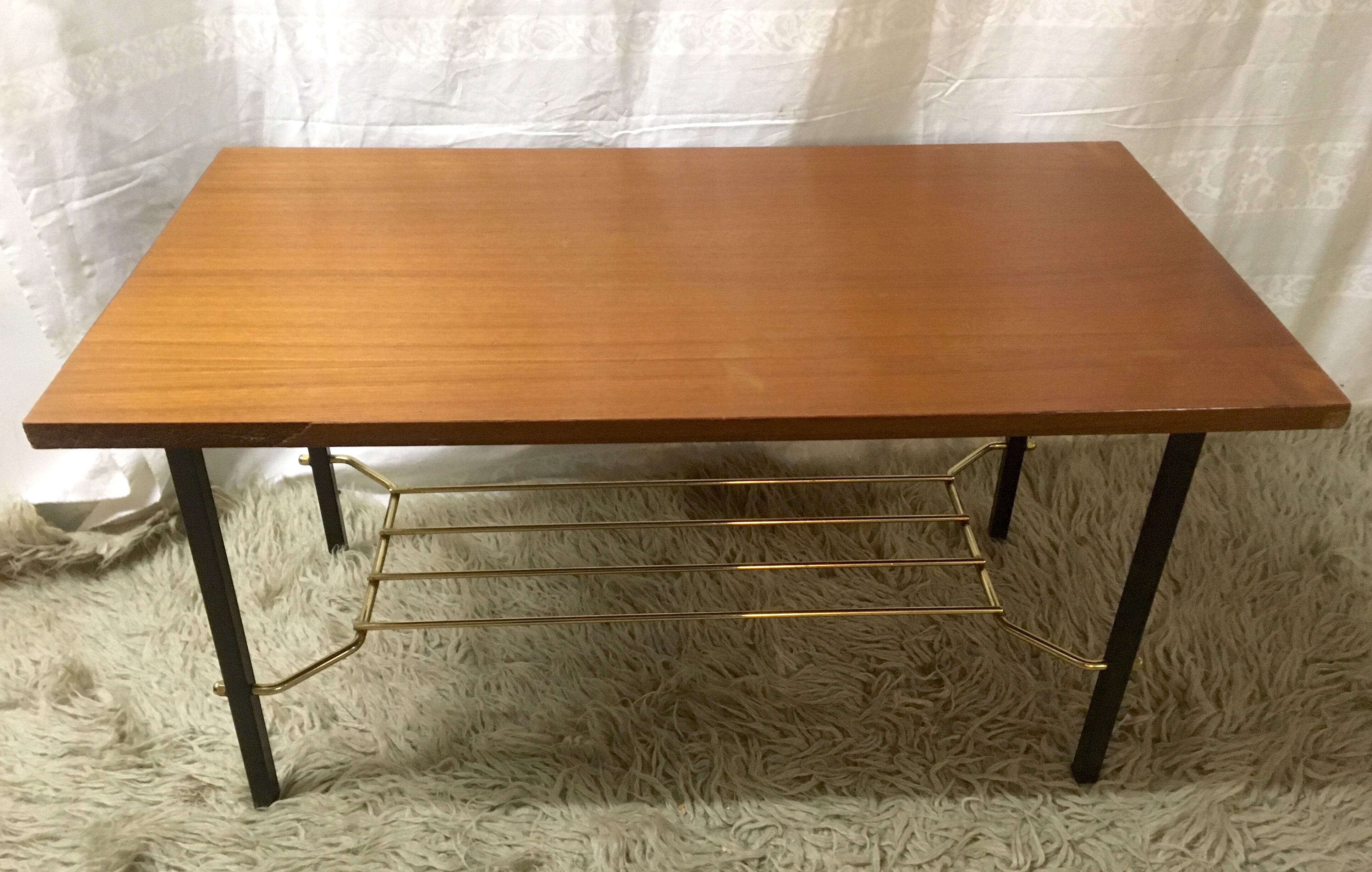 Modernist wood and metal coffee table - 1960s