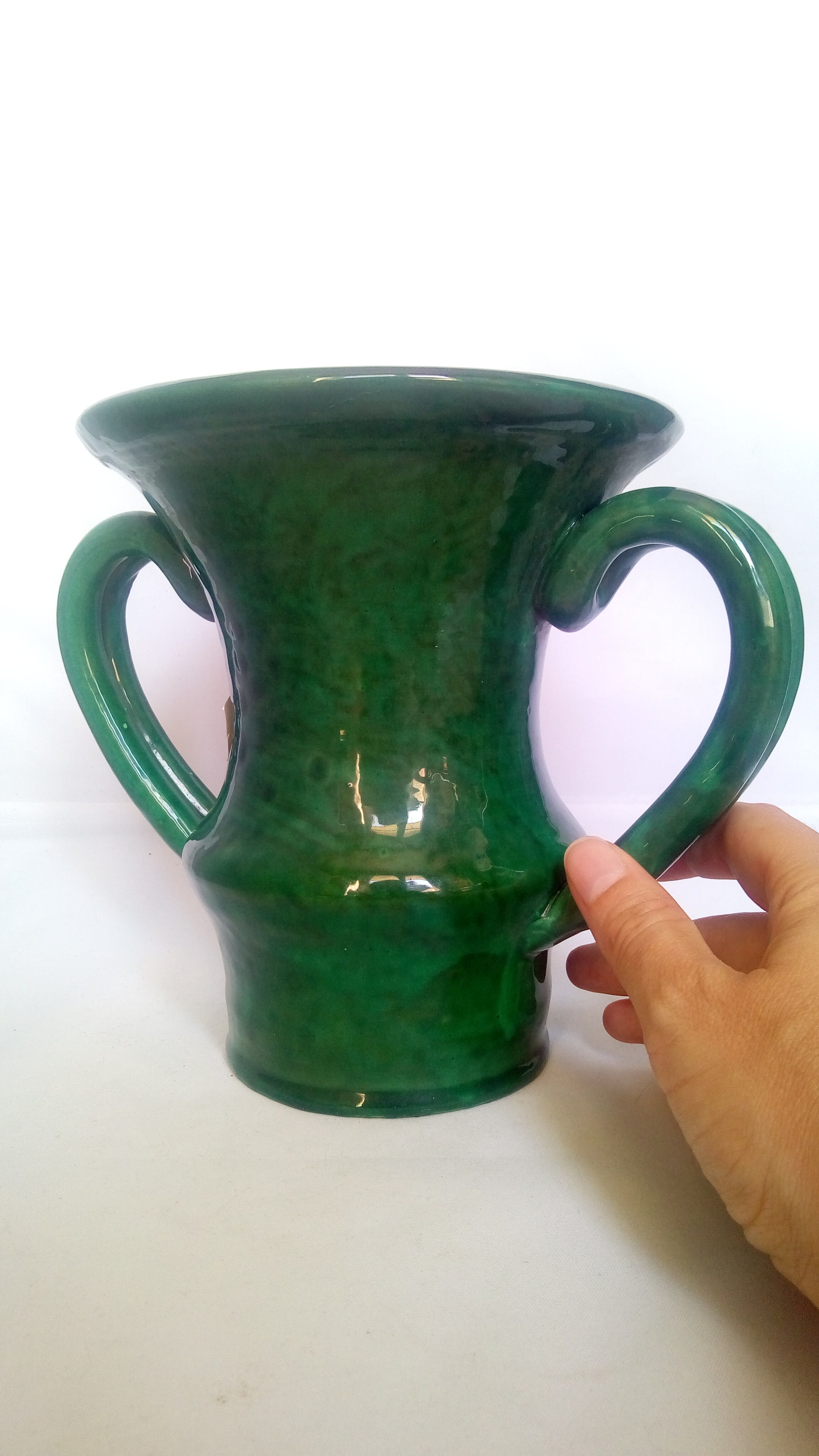 Jean Austruy enamelled green vase