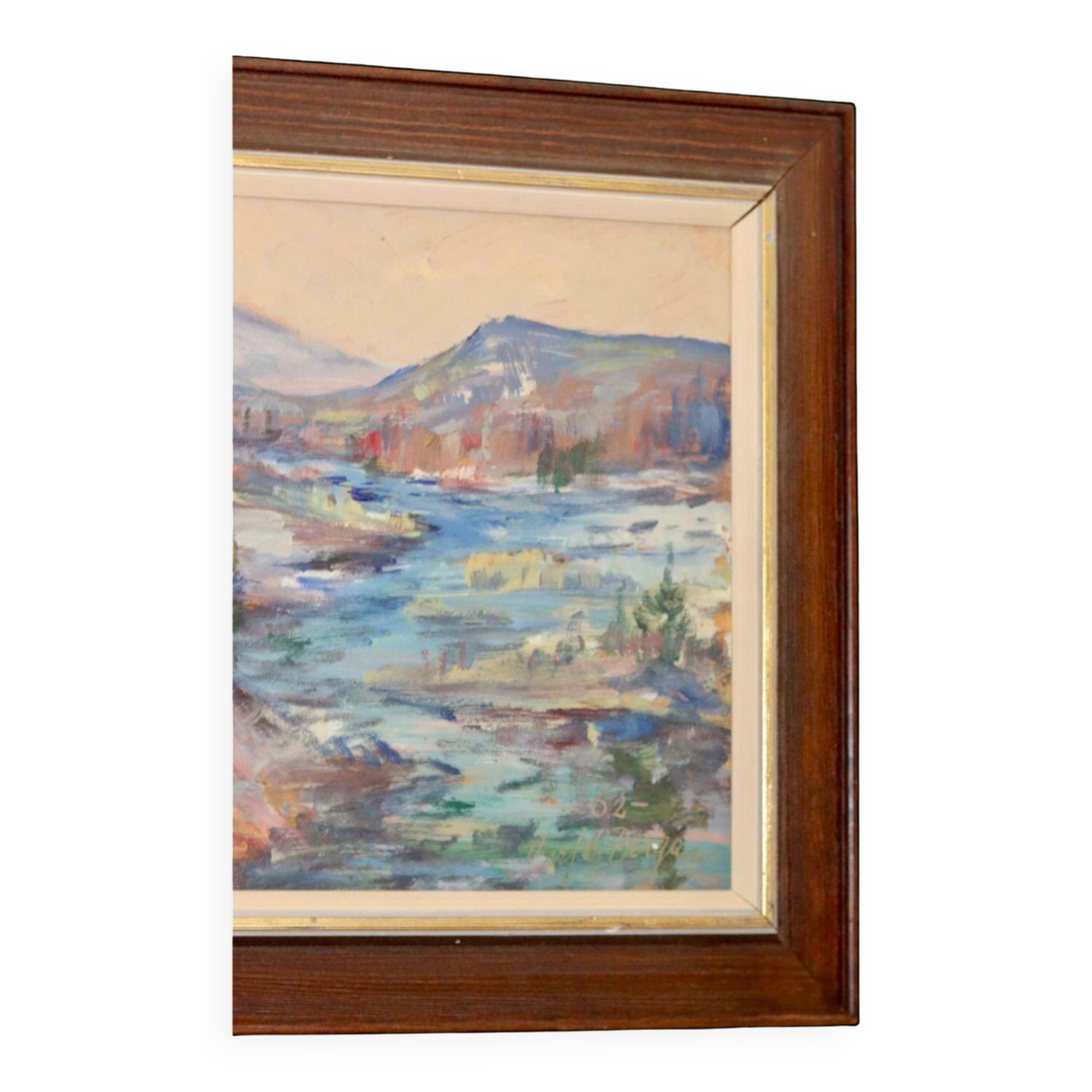 Mid-century Swedish oil painting "Abstract Landscape" – Vintage and framed