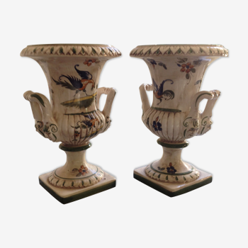 Paire de vases Capodimonte peint main Italie