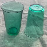 7 water glasses in green glass advertising vintage Lesieur oil