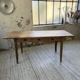 1950s pine and oak farmhouse table with multiple drawers
