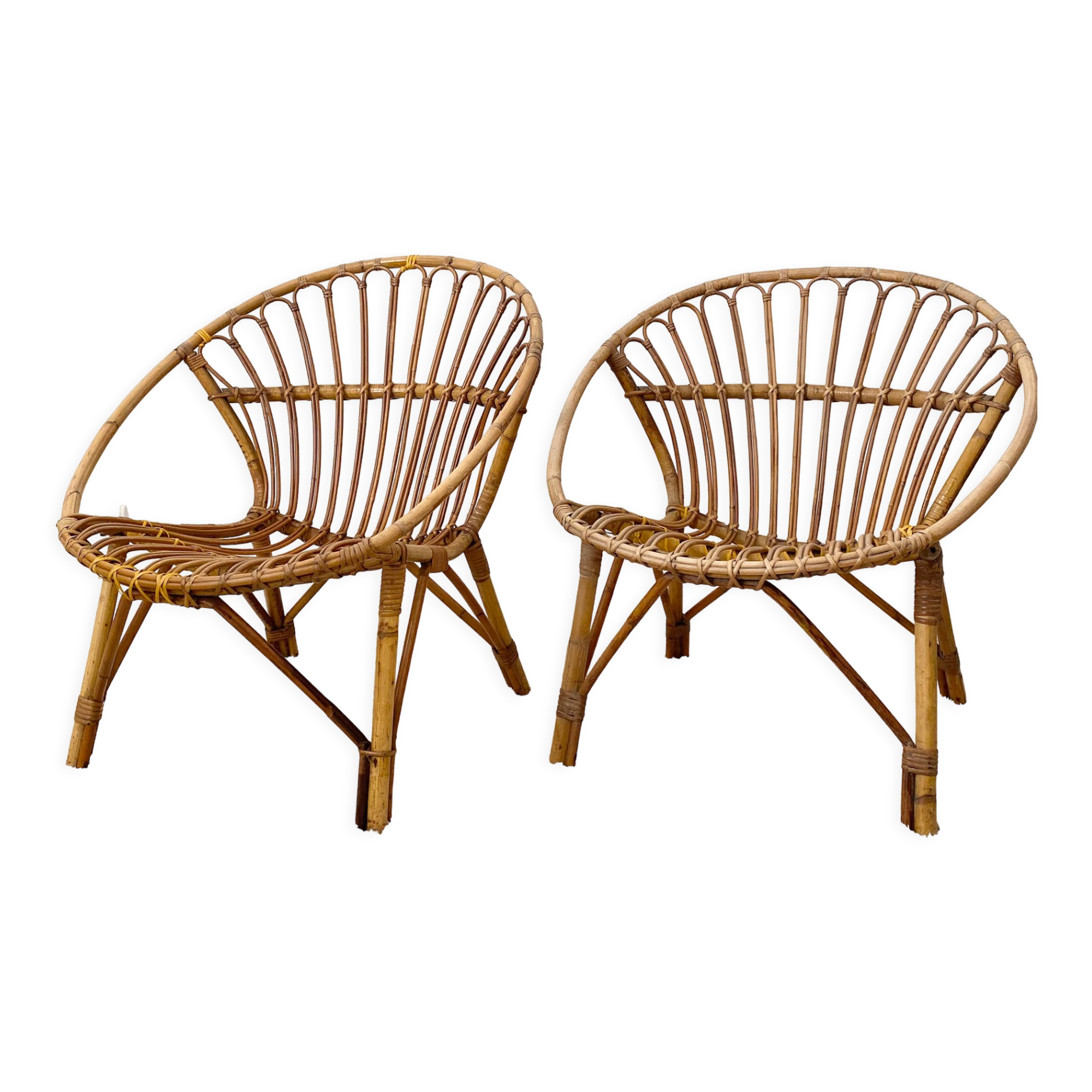 Vintage rattan shell armchair