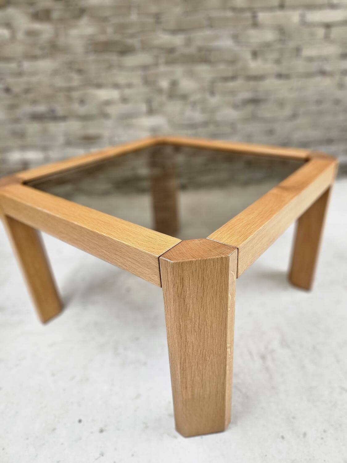 Coffee table in wood and smoked glass 1970 vintage