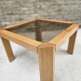 Coffee table in wood and smoked glass 1970 vintage