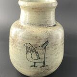 JACQUES BLIN (1920-1995) - Vase en grès émaillé vert à décor incisé d'oiseaux