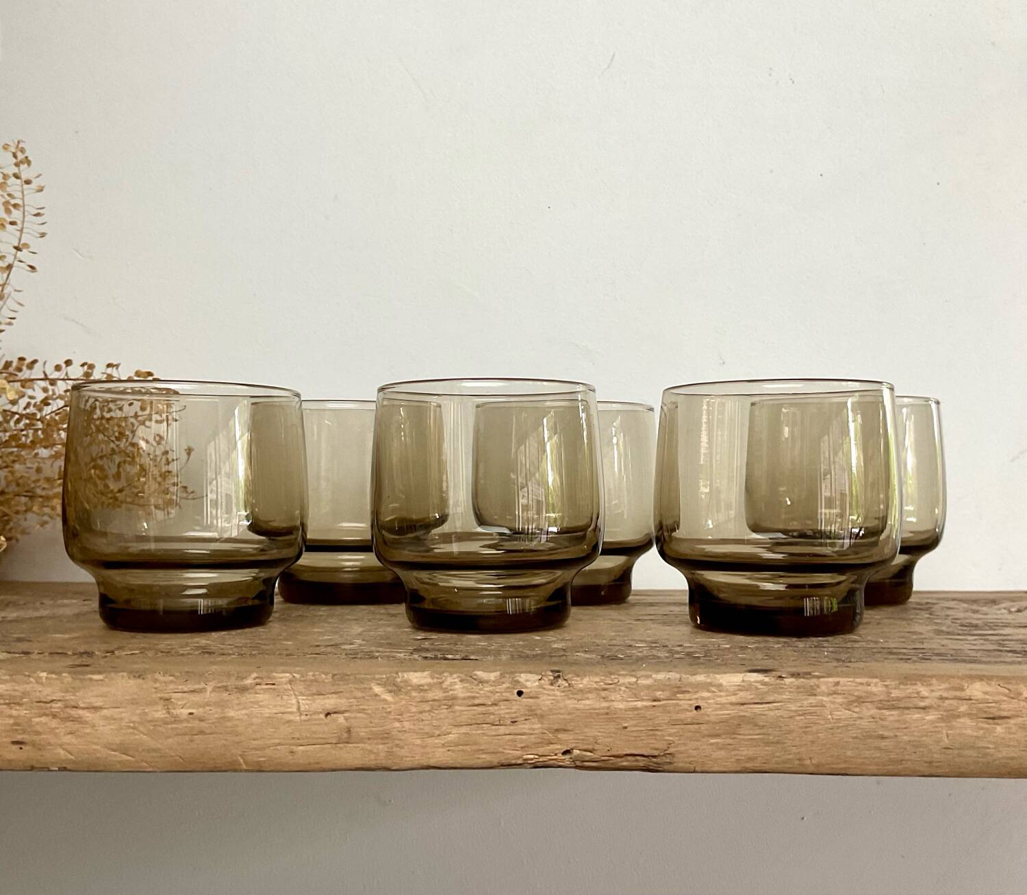 6 verres Luminarc vintage en verre fumé