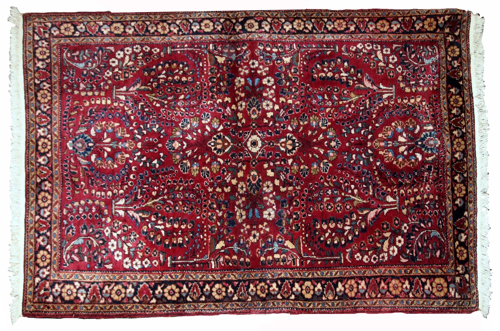 Handmade antique Persian Sarouk rug 97cm x 151cm 1920s