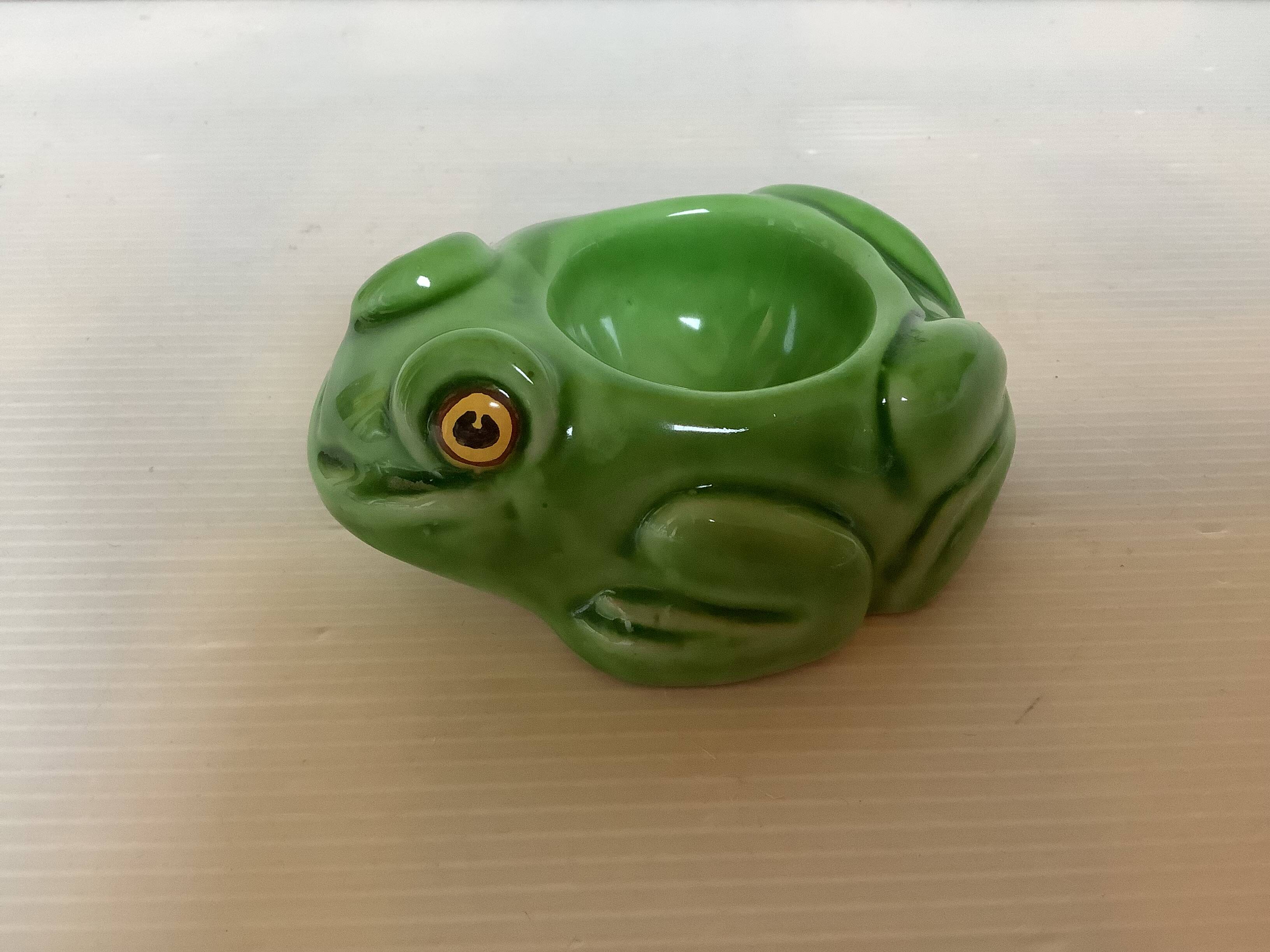 Green ceramic frog egg cup
