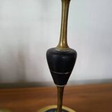Pair of brass and black hard stone candlesticks