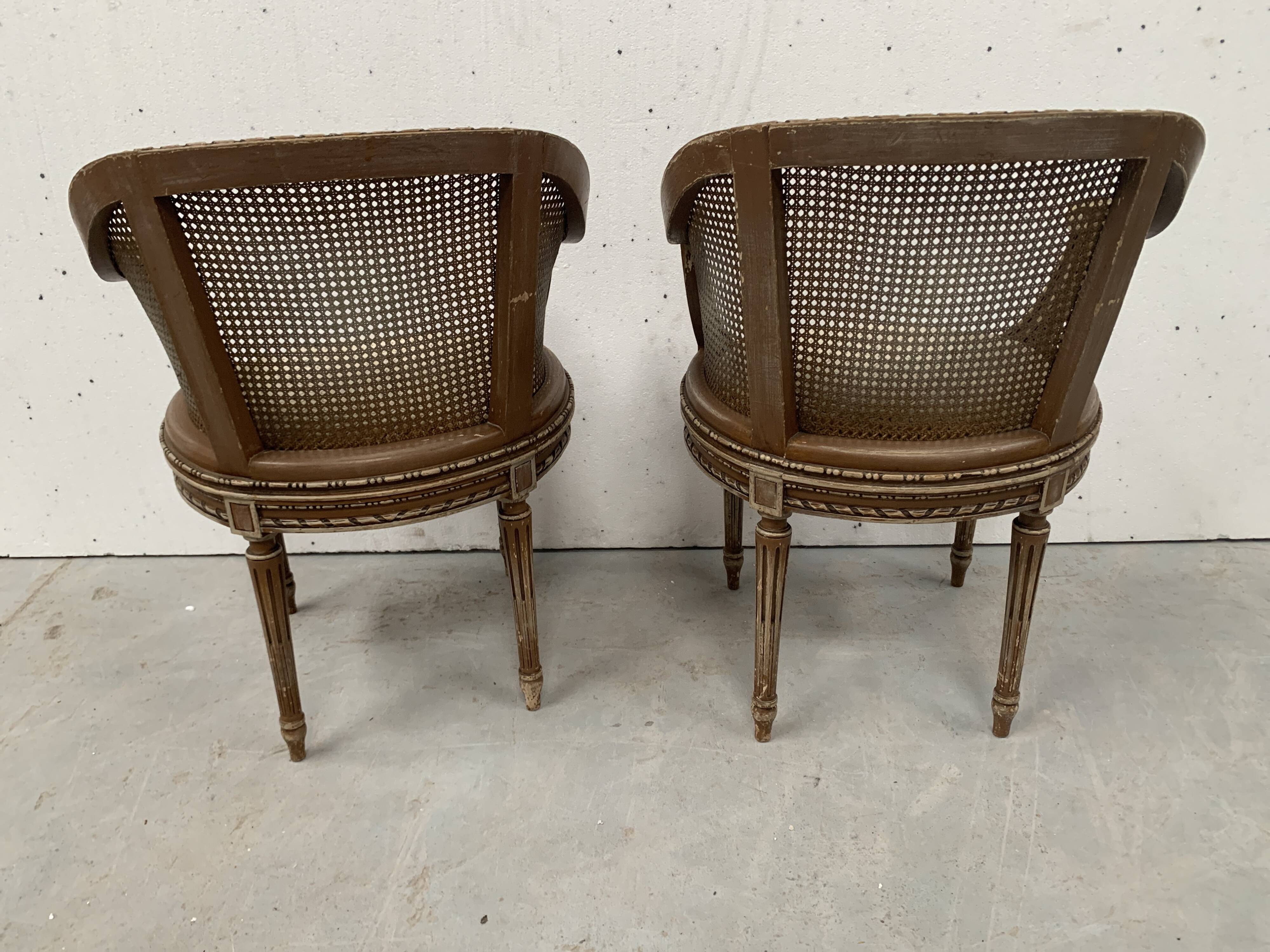 Pair of Louis XVI style basket armchairs in patinated beech, 20th century