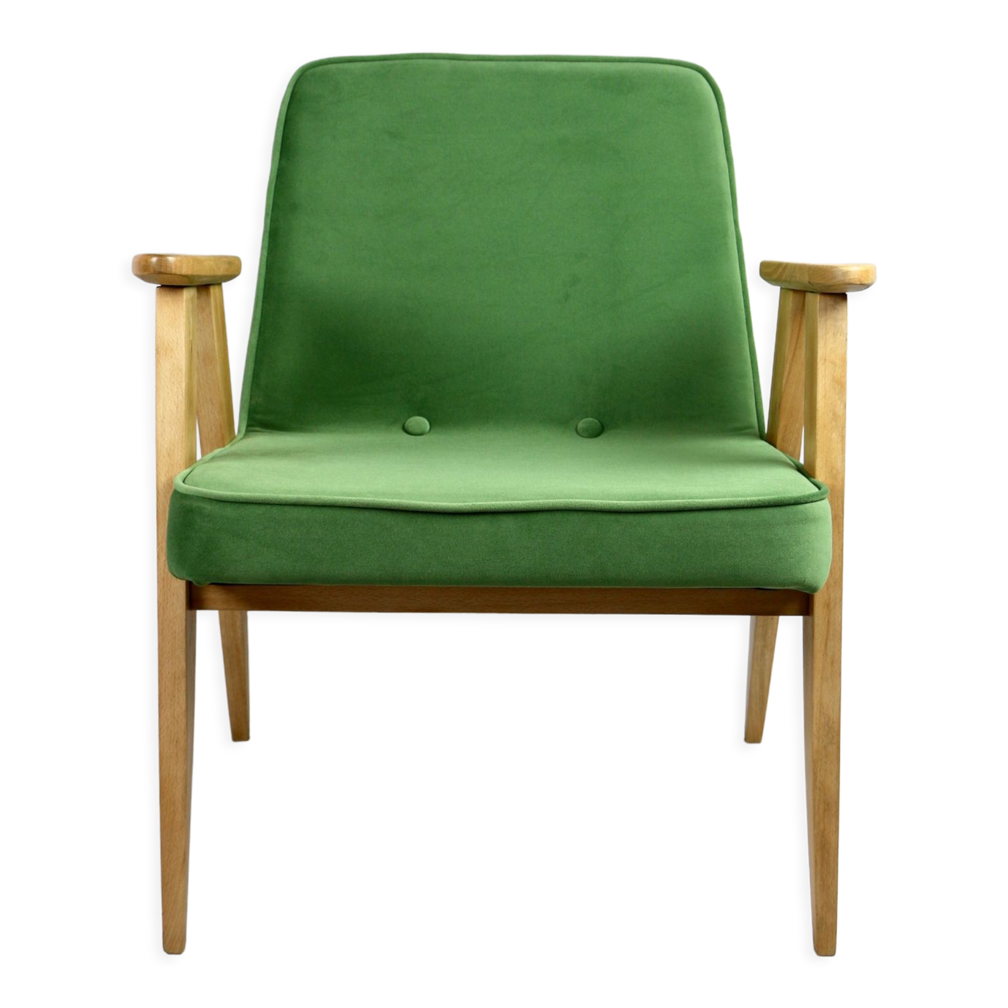 Light green velvet 366 lounge chair by Józef Chierowski, 1970s