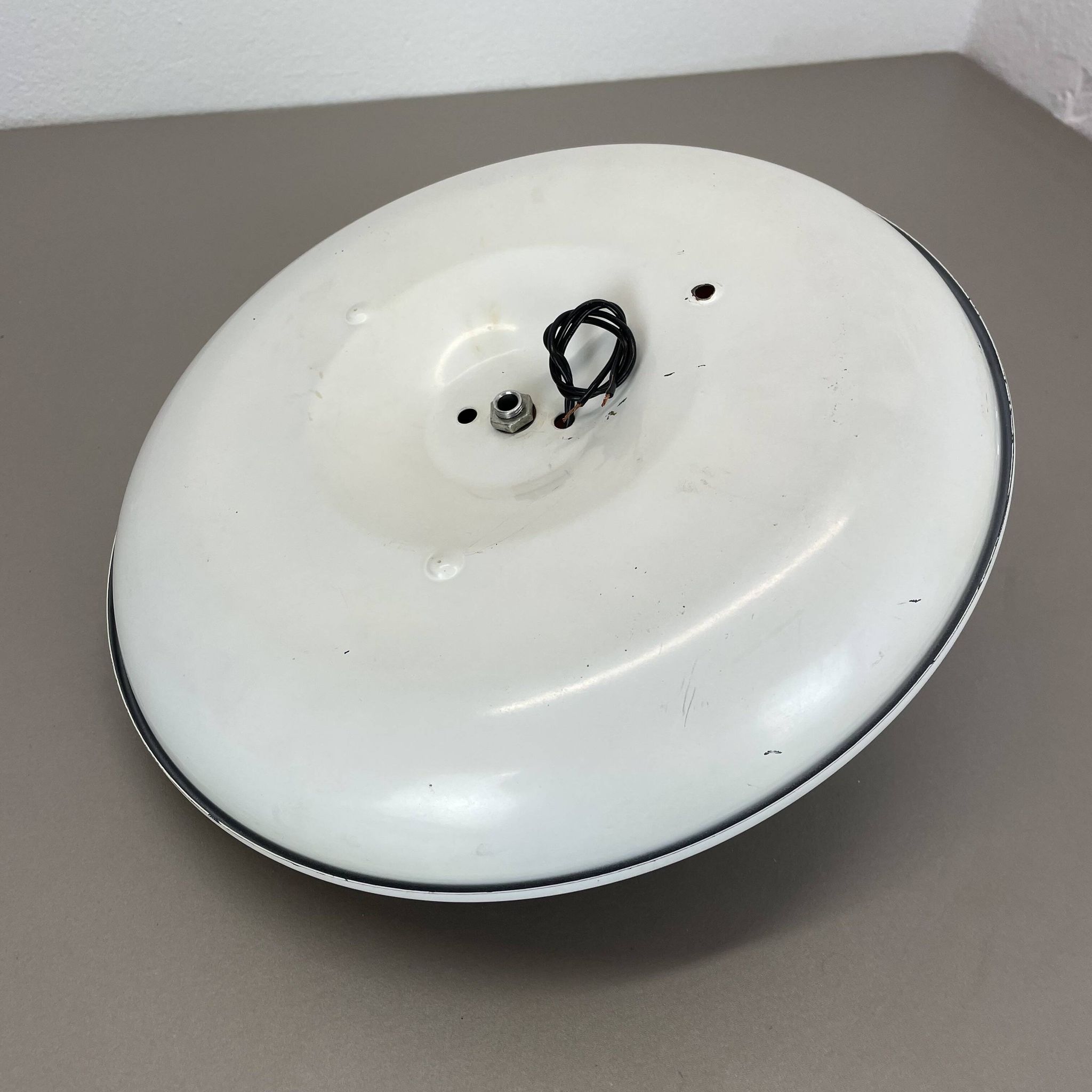 unique round metal Gino Sarfatti Style Ceiling Wall Light Flushmount Italy 1950s