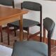 6 Scandinavian chairs in rosewood, with green-grey seats.