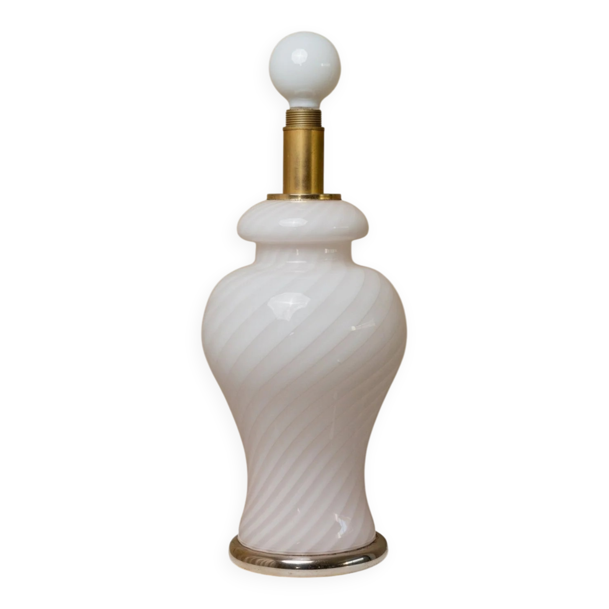 XXL Murano Glass Table Lamp, 1970s Italy, soft pink opaline – hand-blown glass with brass base