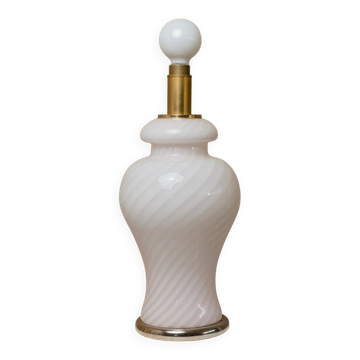 XXL Murano Glass Table Lamp, 1970s Italy, soft pink opaline – hand-blown glass with brass base