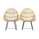 Set of 2 wicker chairs, czechoslovakia 1970s