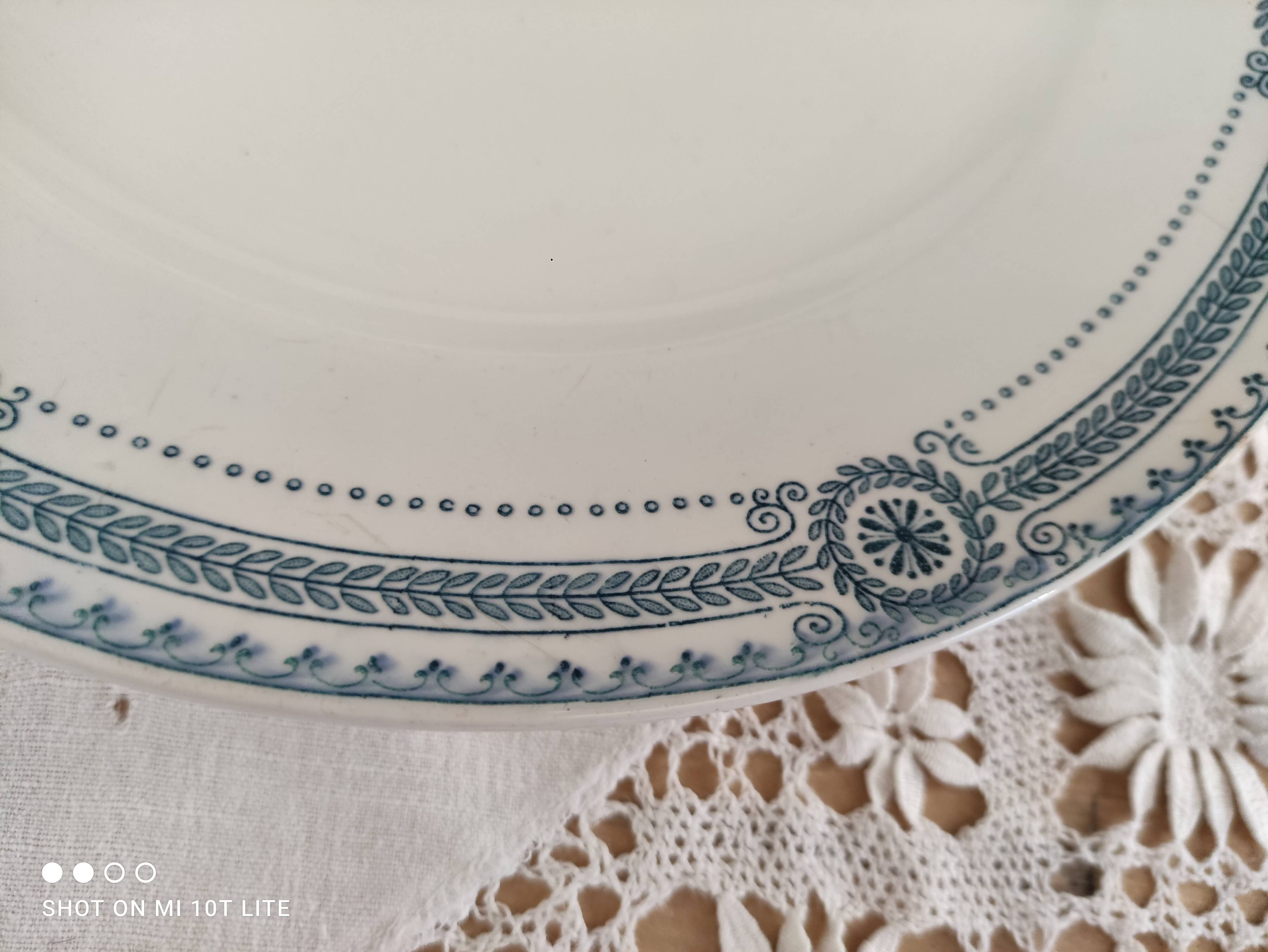 Set of 2 round dishes trundle in Iron Earth Sarreguemines model Carina decoration blue frieze