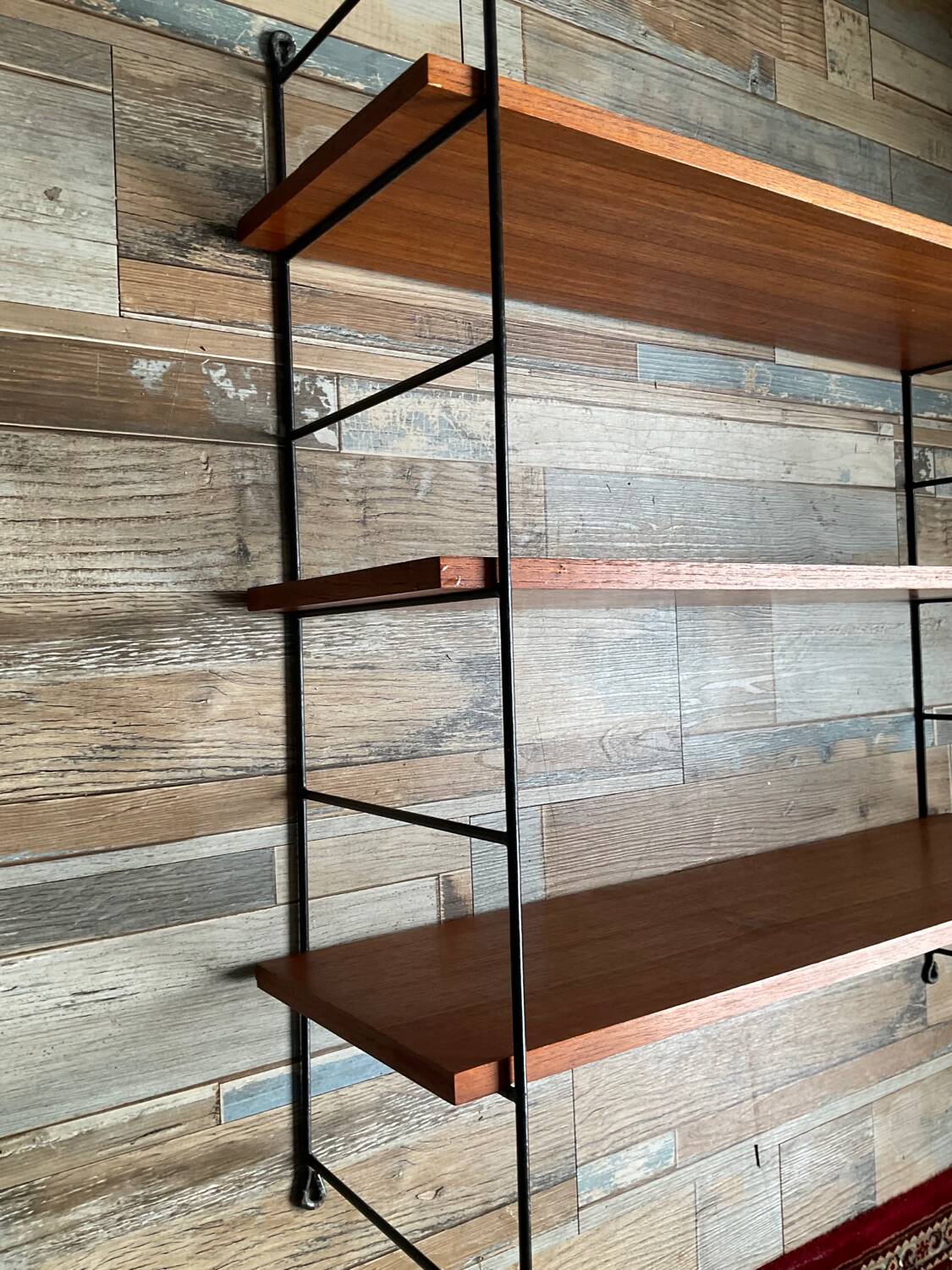Vintage teak and metal shelf from the 60s