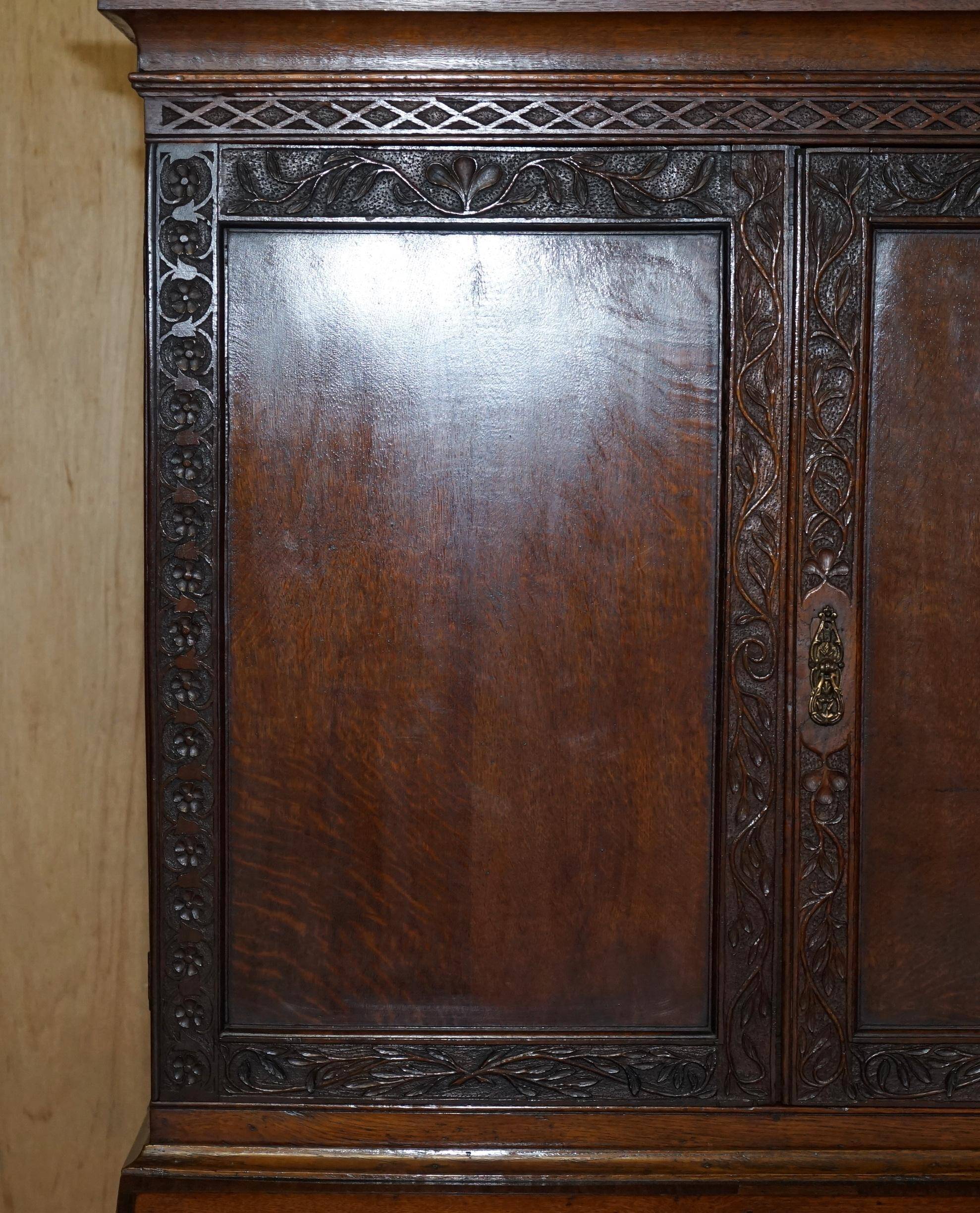 George III oak secretary bookcase circa 1760, Thomas Chippendale style.