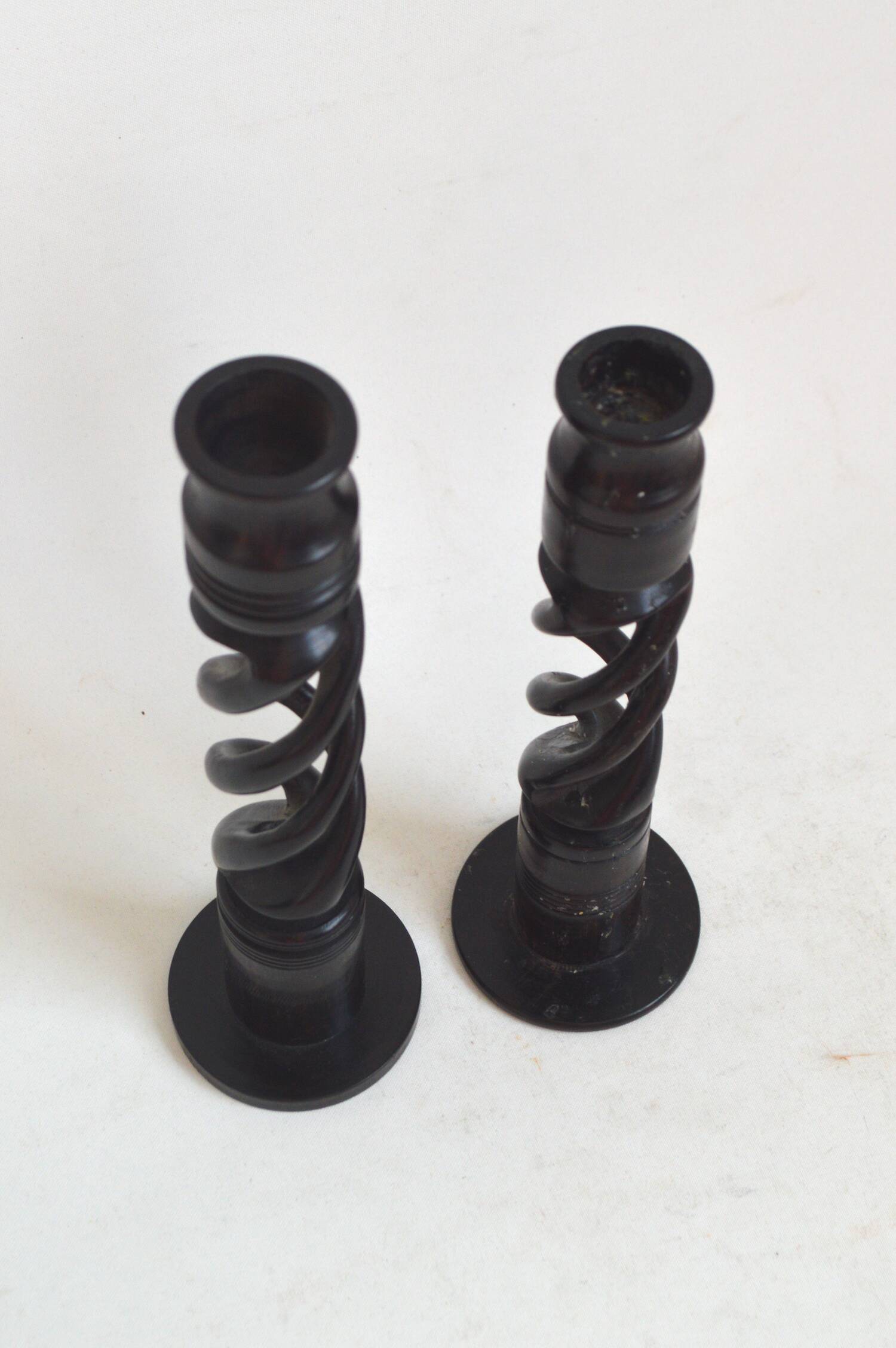 Twisted ebony candle holder