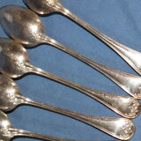 Old box of 12 small white metal spoons