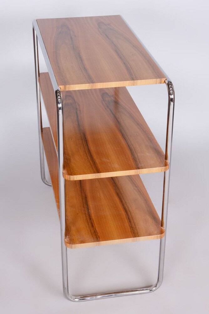 Czech Bauhaus Walnut and Chrome-Plated Steel Etagere attributed to Kovona, 1940s