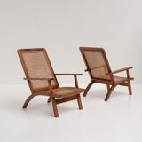 pair of french mahogany and cane armchairs, 1950s