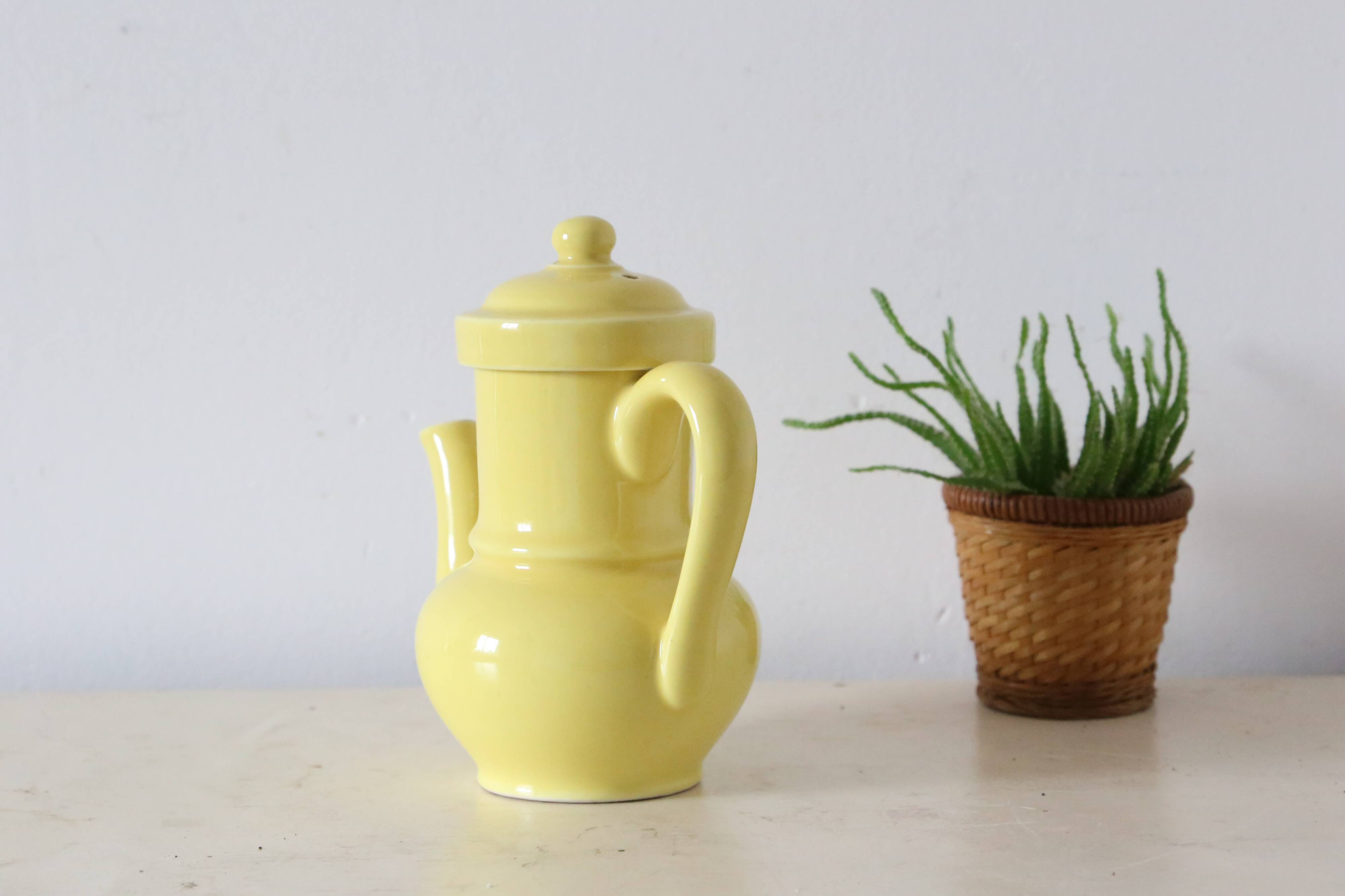 Yellow, france, vintage teapot
