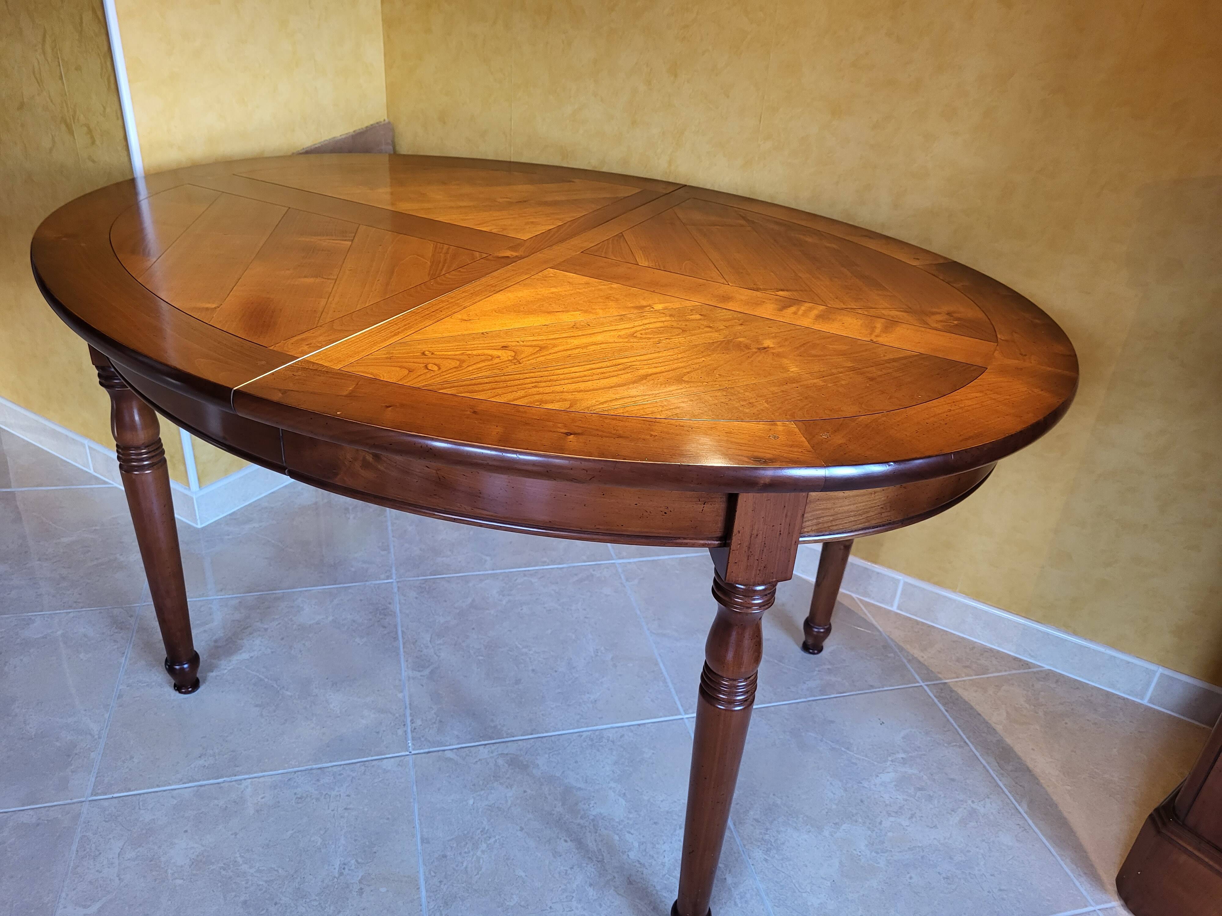 Solid cherry table with marquetry
