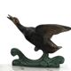 Art Deco lamp decorated with a flying duck, marble base, 1930s.