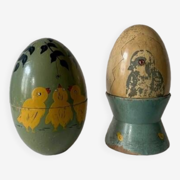 Old wooden Easter eggs, 19th century hand-painted boxes