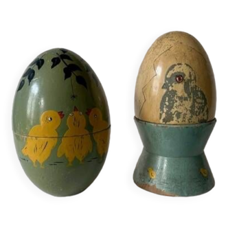 Old wooden Easter eggs, 19th century hand-painted boxes