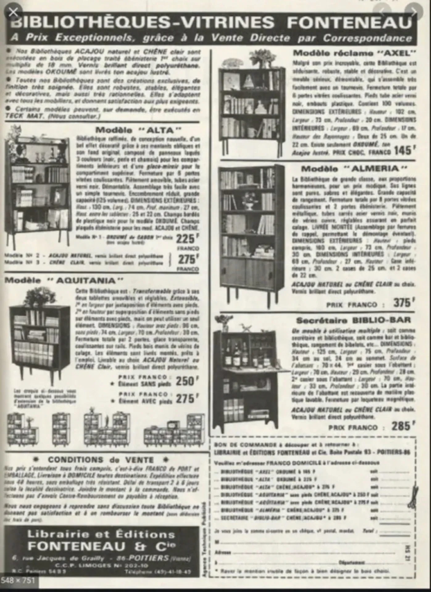 Bibliothèque années 60 Fonteneau & Cie