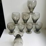 Set of 9 art deco liqueur glasses in smoked glass 30-40s