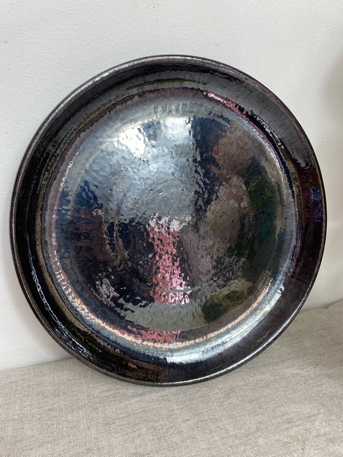 Round iridescent ceramic dish Vallauris