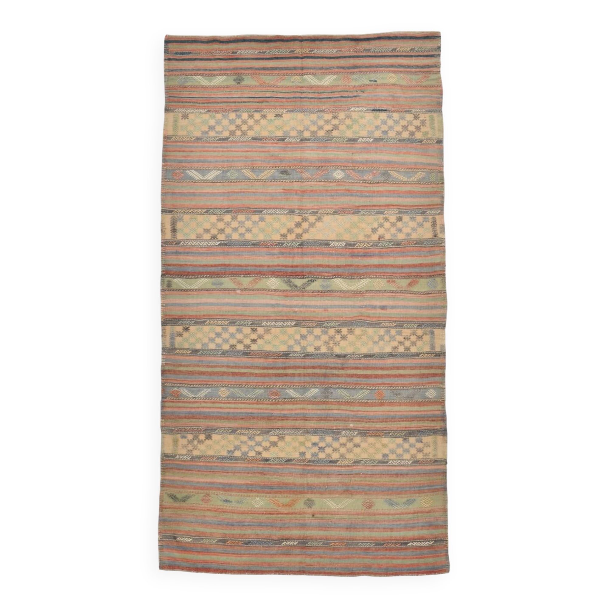 Tapis Kilim en laine tissé main, tons terreux doux, 6 x 11 cm, 169 x 321 cm