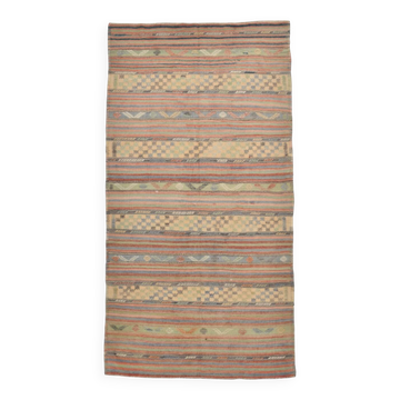 6x11 Kilim Soft Earth Tones Wool Area Kilim Rug, Handwoven Kilim,169x321 Cm