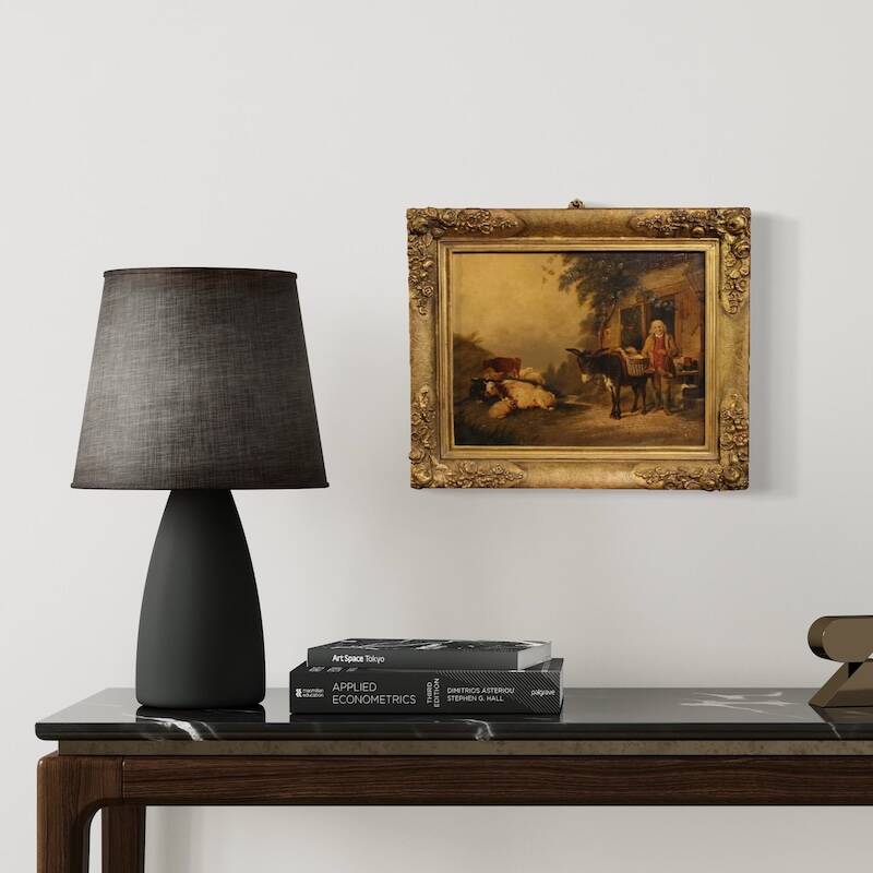 Peinture anglaise antique d'une scène de genre rural datée de 1866