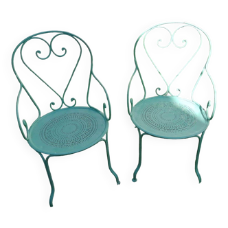 Neoclassical Pair of Vintage Garden Armchairs with Heart-shaped Backrest