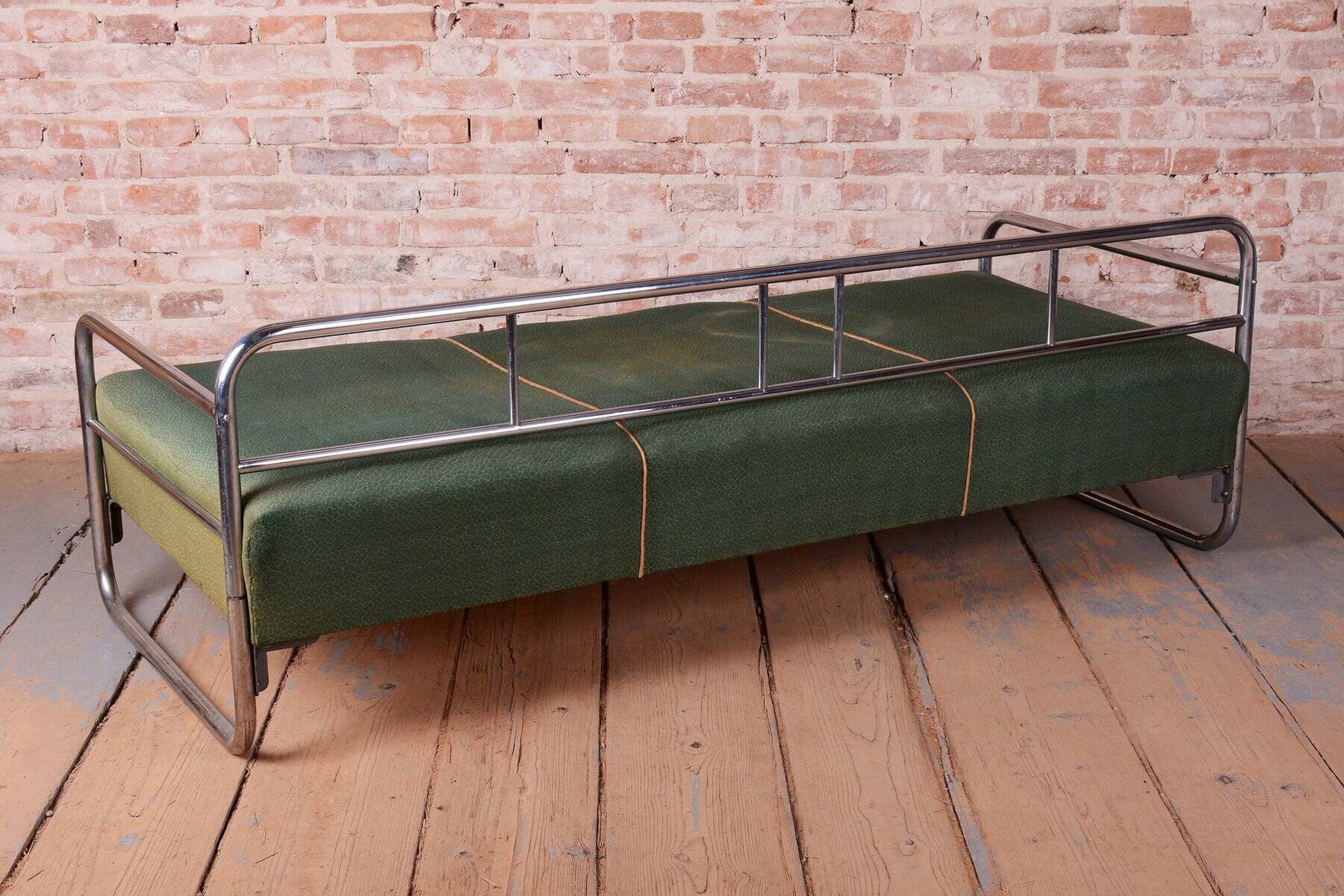 Bauhaus Sofa in Chrome, Steel, and Fabric, Czech, 1930s