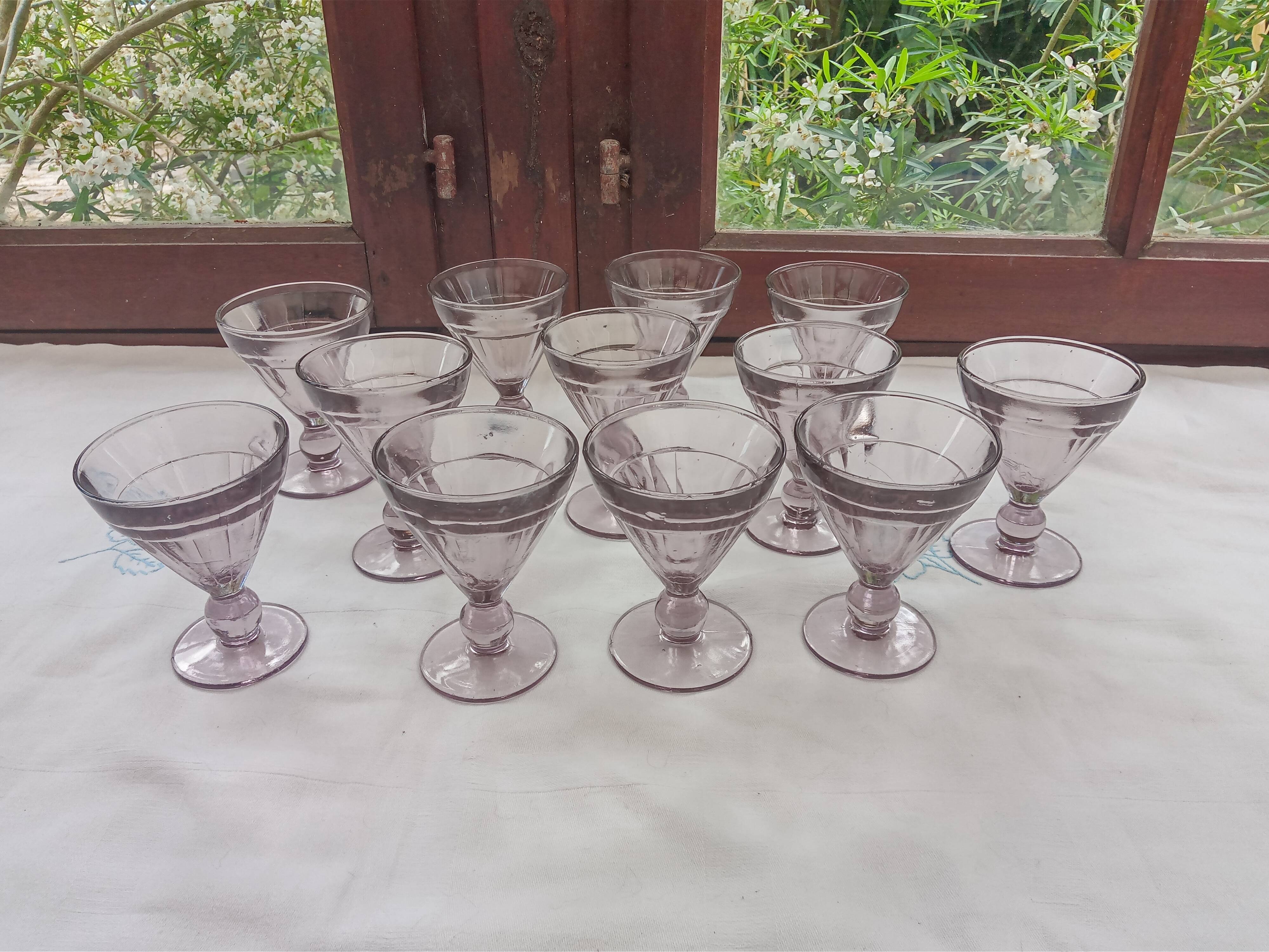 12 old bistro glasses