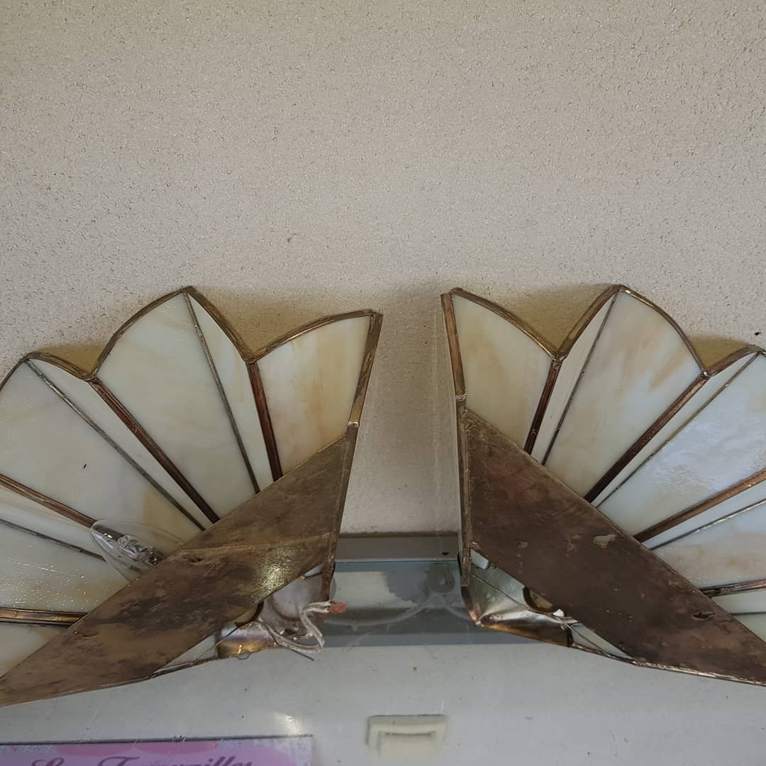 Pair of vintage glass paste wall lights