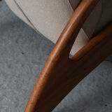 Reclining easy chair in beige wool, Denmark, 1980’s
