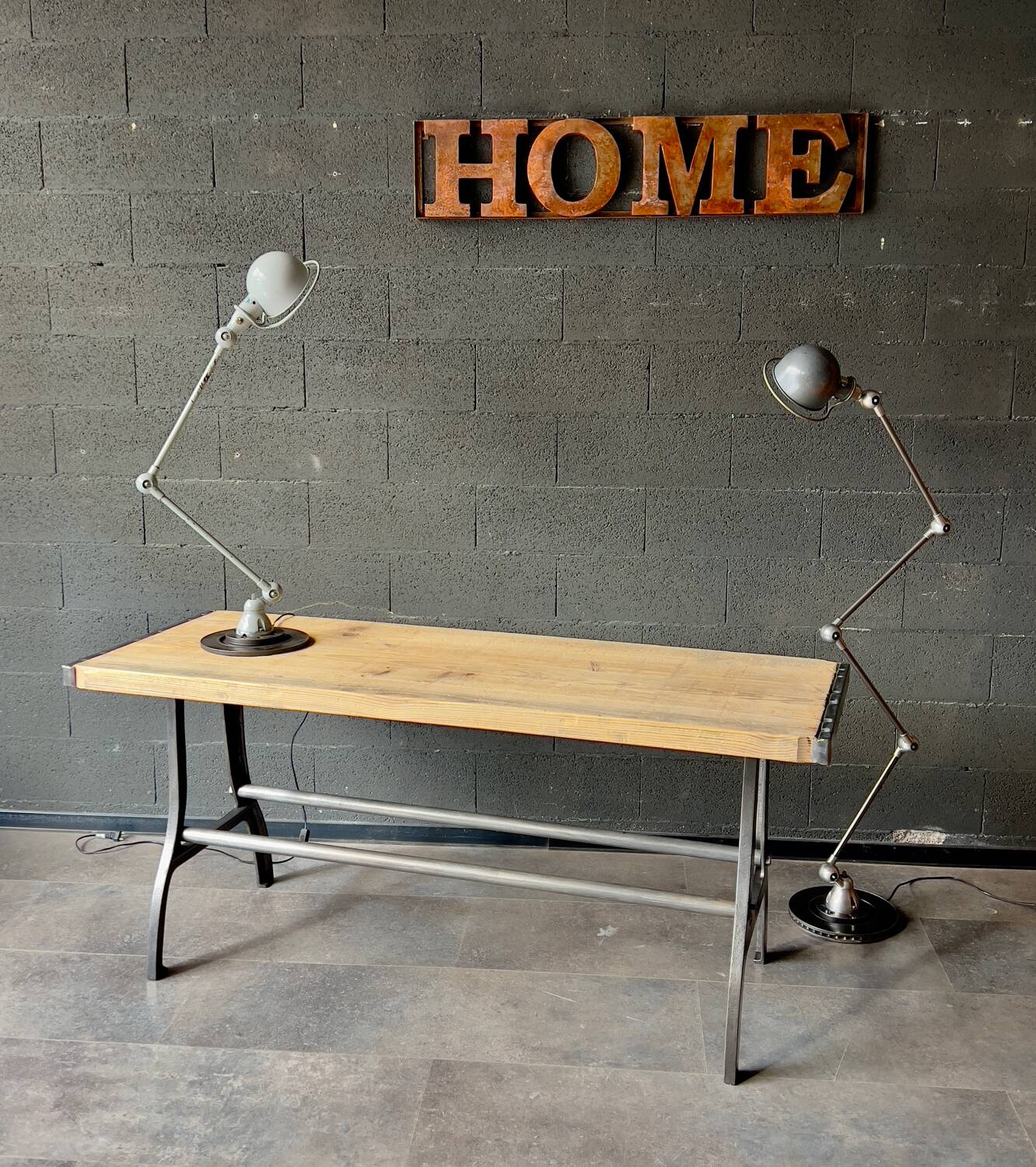 Industrial table with cast iron legs