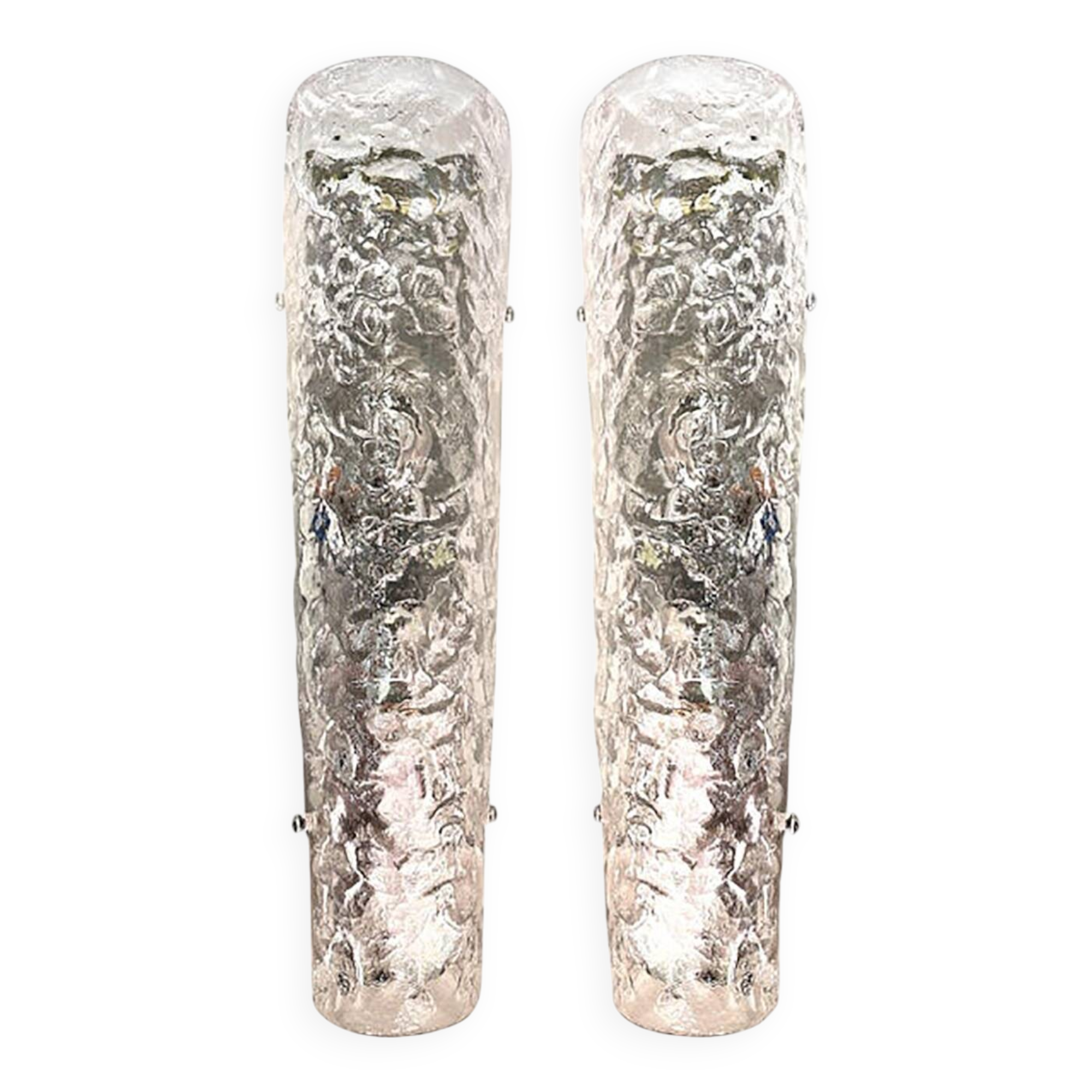 Set of Two Italian Transparent Hammered Glass Wall Sconces